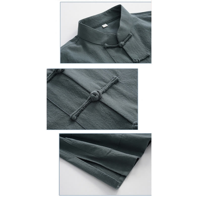 Frog-Button Tang Long Sleeve Shirt Pants Men's Suit