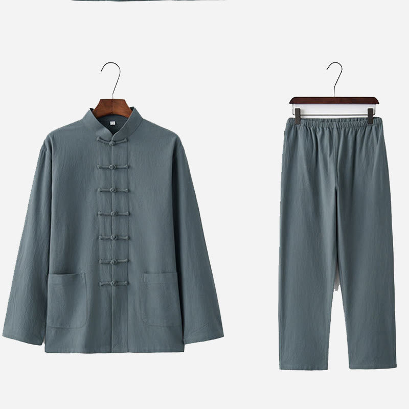 Frog-Button Tang Long Sleeve Shirt Pants Men's Suit