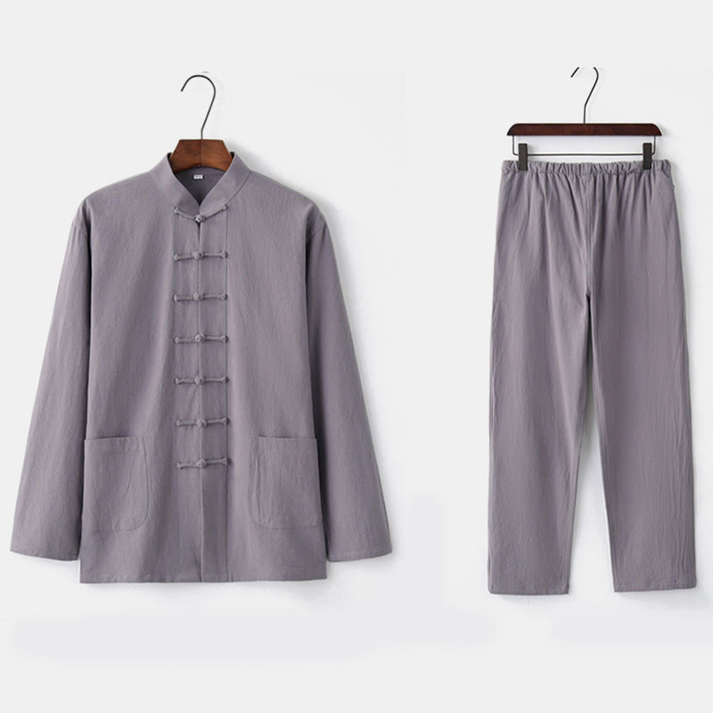 Frog-Button Tang Long Sleeve Shirt Pants Men's Suit