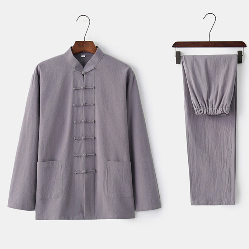 Frog-Button Tang Long Sleeve Shirt Pants Men's Suit