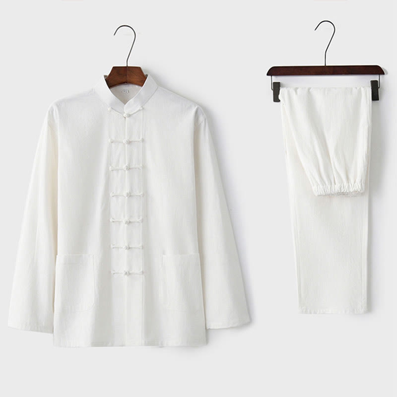 Frog-Button Tang Long Sleeve Shirt Pants Men's Suit