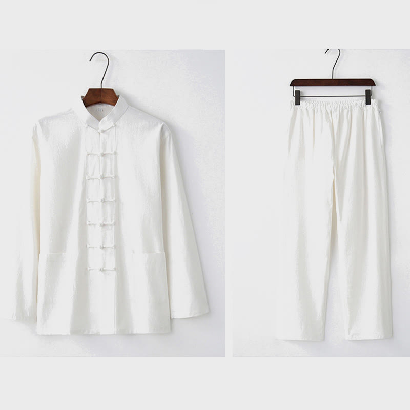 Frog-Button Tang Long Sleeve Shirt Pants Men's Suit