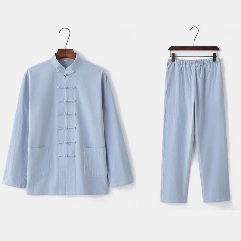 Frog-Button Tang Long Sleeve Shirt Pants Men's Suit