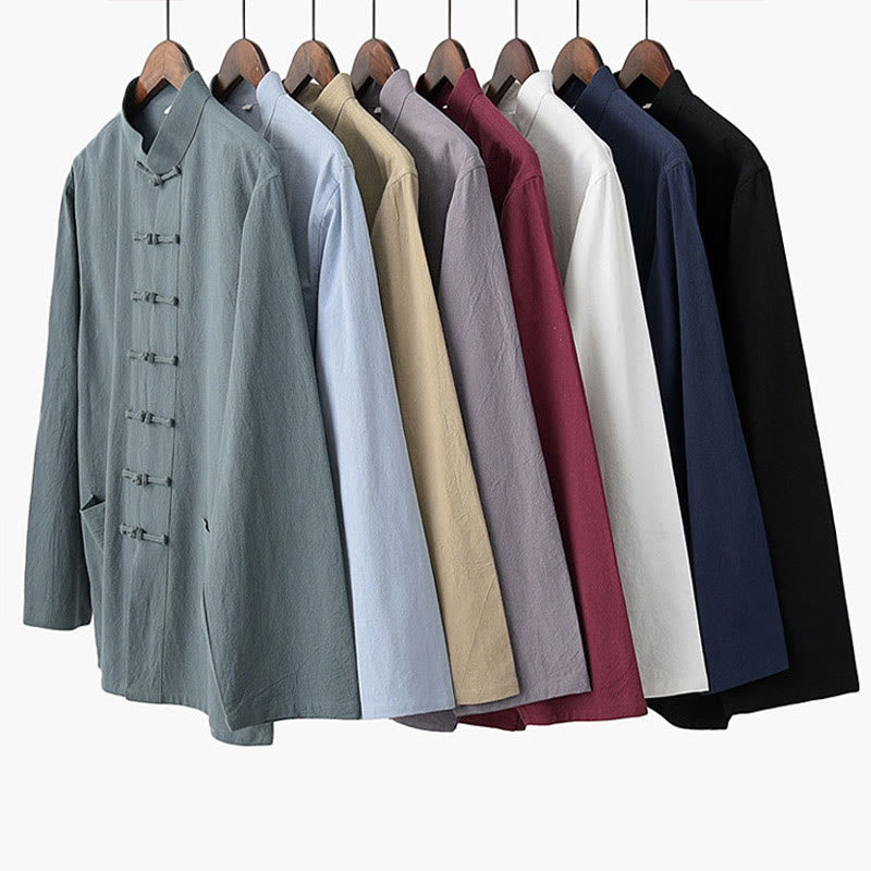 Frog-Button Tang Long Sleeve Shirt Pants Men's Suit