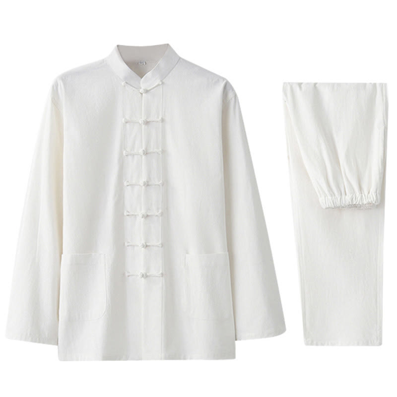 Frog-Button Tang Long Sleeve Shirt Pants Men's Suit