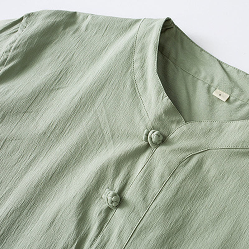 Frog-Button Three Quarter Sleeve Shirt Pants Men's Suit
