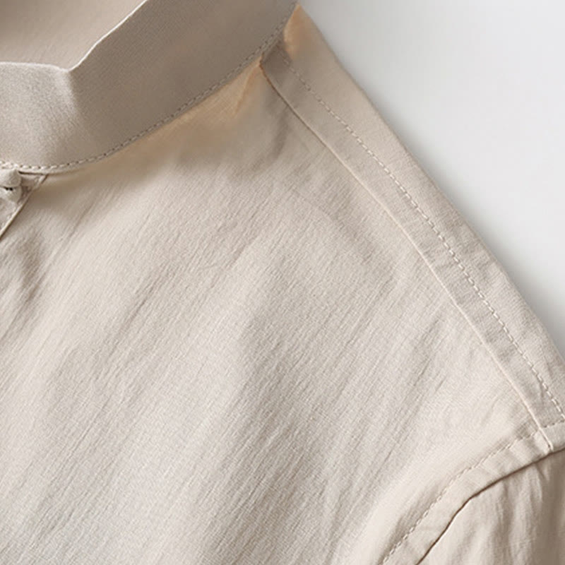 Tang Frog-Button Three Quarter Sleeve Shirt Wide Leg Pants Cotton Linen Men's Suit