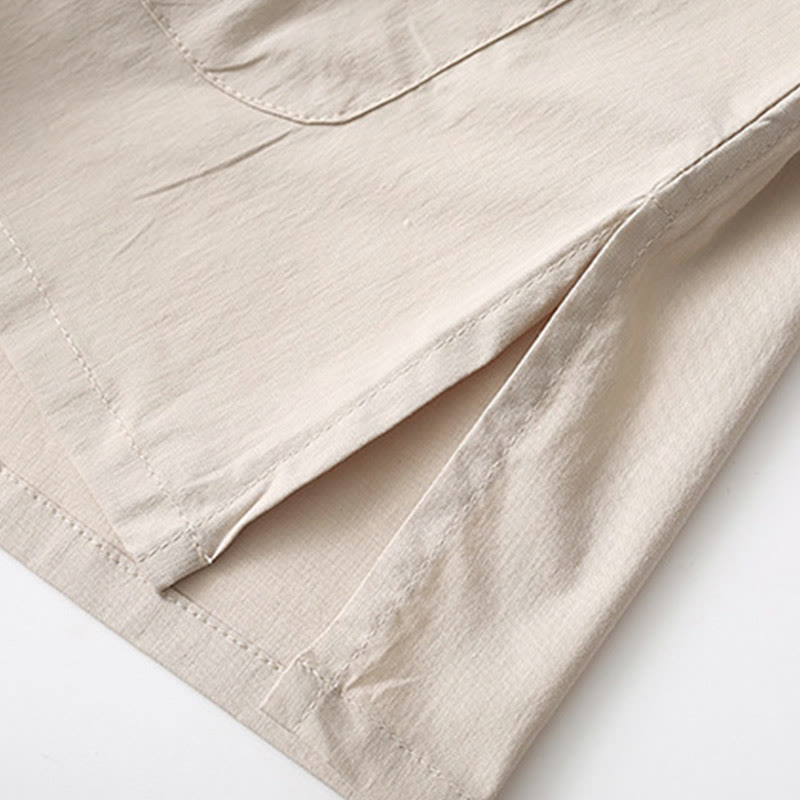 Tang Frog-Button Three Quarter Sleeve Shirt Wide Leg Pants Cotton Linen Men's Suit