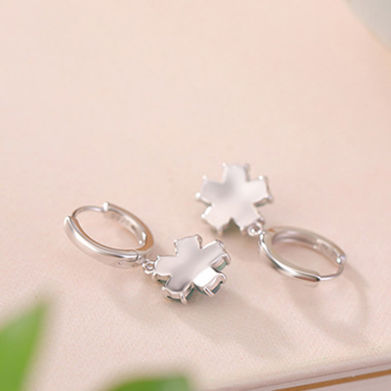 Green Jade and 925 Sterling Silver Plated Gold Floral Motif Earrings