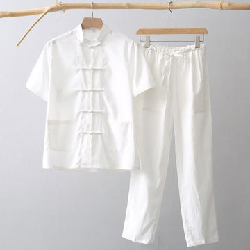 Lightweight Breathable Frog-Button Wide-Leg Meditation Suit