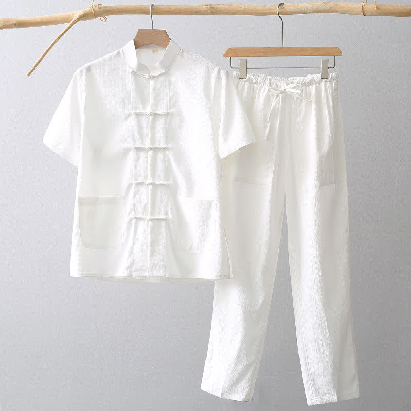 Lightweight Breathable Frog-Button Wide-Leg Meditation Suit