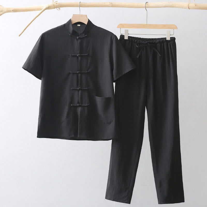 Lightweight Breathable Frog-Button Wide-Leg Meditation Suit