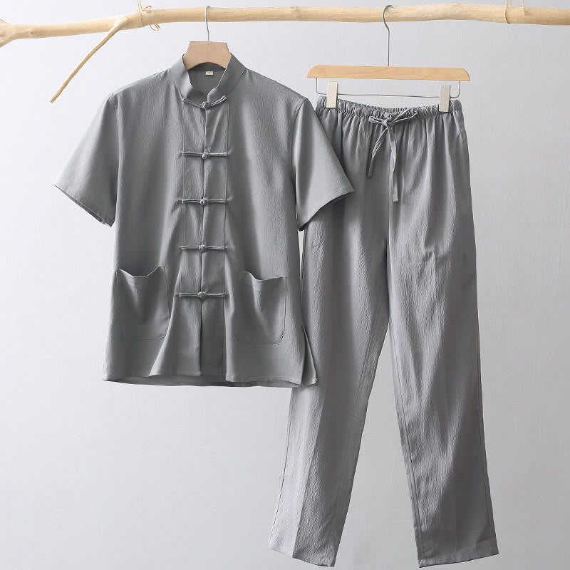 Lightweight Breathable Frog-Button Wide-Leg Meditation Suit