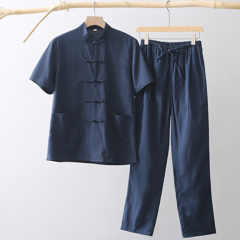 Lightweight Breathable Frog-Button Wide-Leg Meditation Suit
