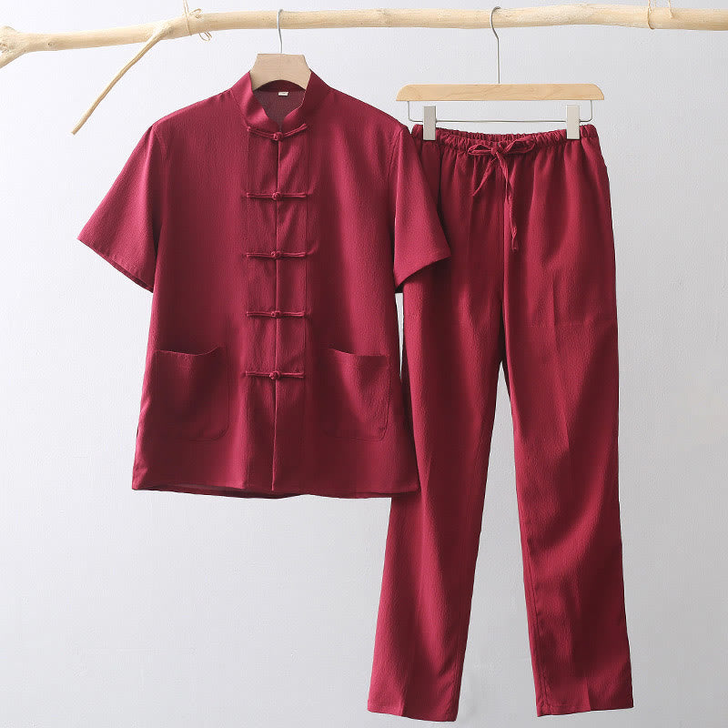 Lightweight Breathable Frog-Button Wide-Leg Meditation Suit