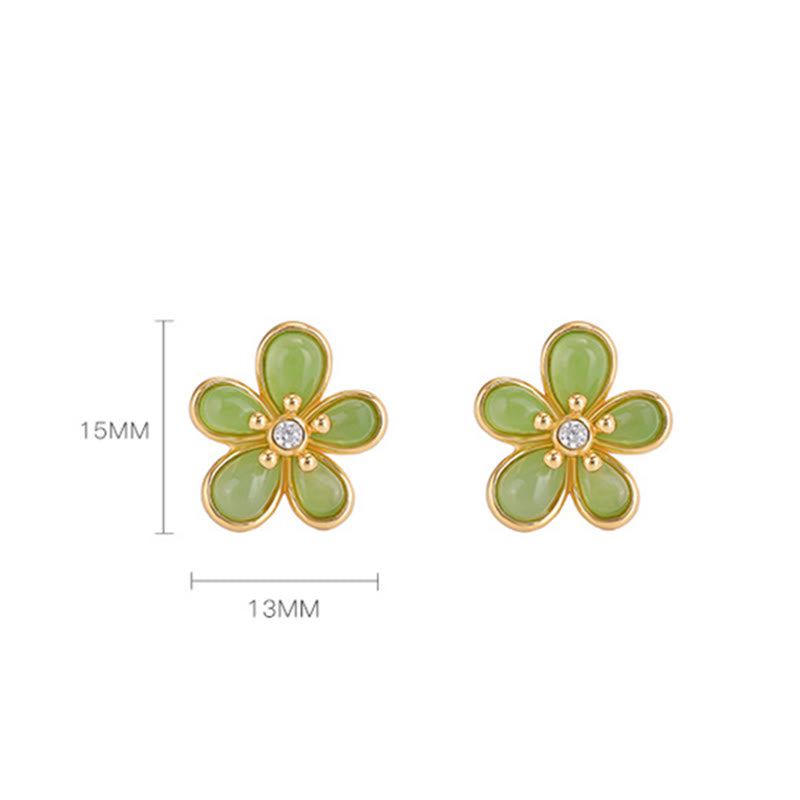 925 Sterling Silver Hetian Jade Floral Design Earrings