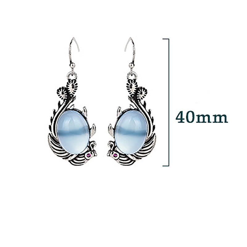 Blue Chalcedony & 925 Sterling Silver Koi Fish Earrings with Copper Accents
