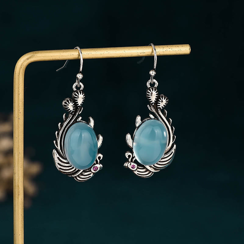 Blue Chalcedony & 925 Sterling Silver Koi Fish Earrings with Copper Accents