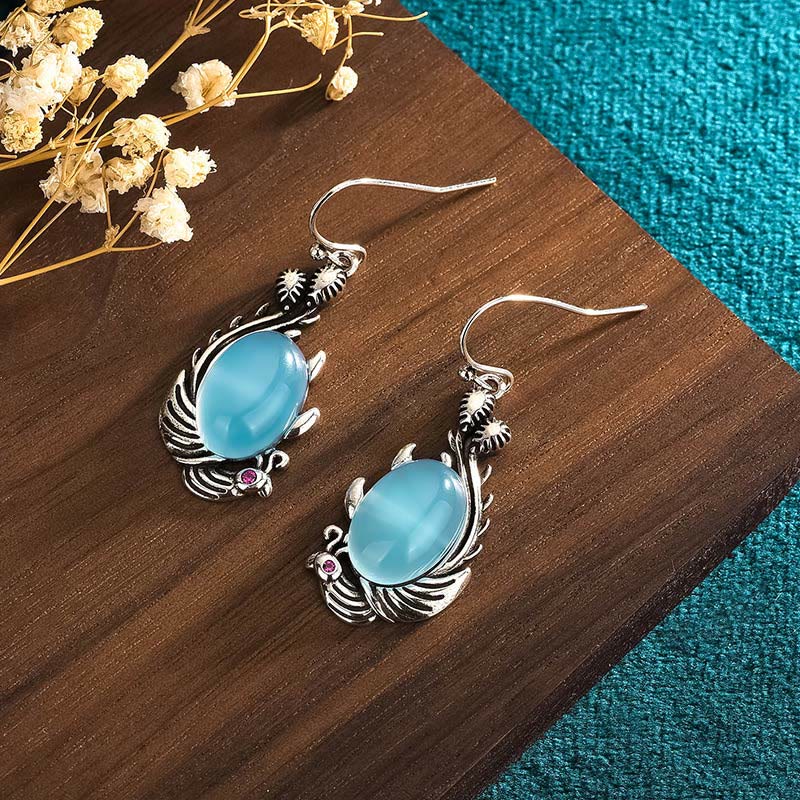 Blue Chalcedony & 925 Sterling Silver Koi Fish Earrings with Copper Accents