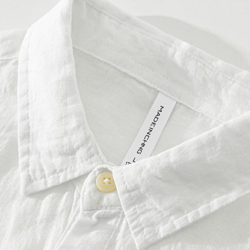 Solid Color Loose Long Sleeve Half Button Shirt Linen Men Clothing
