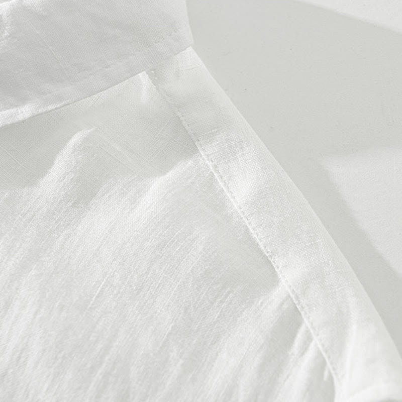 Solid Color Loose Long Sleeve Half Button Shirt Linen Men Clothing