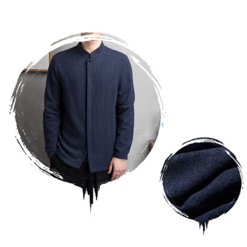 Solid Color Chinese Tang Suit Cotton Linen Jacket Men Clothing