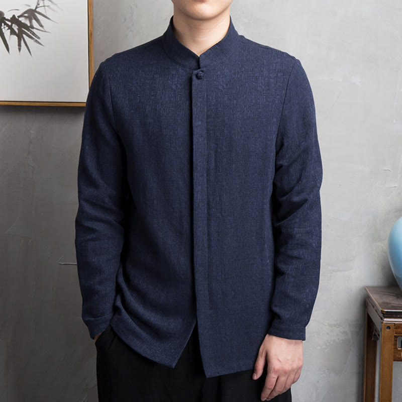 Solid Color Chinese Tang Suit Cotton Linen Jacket Men Clothing