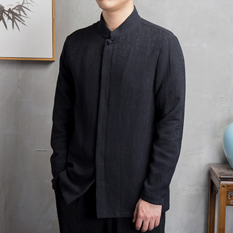 Solid Color Chinese Tang Suit Cotton Linen Jacket Men Clothing