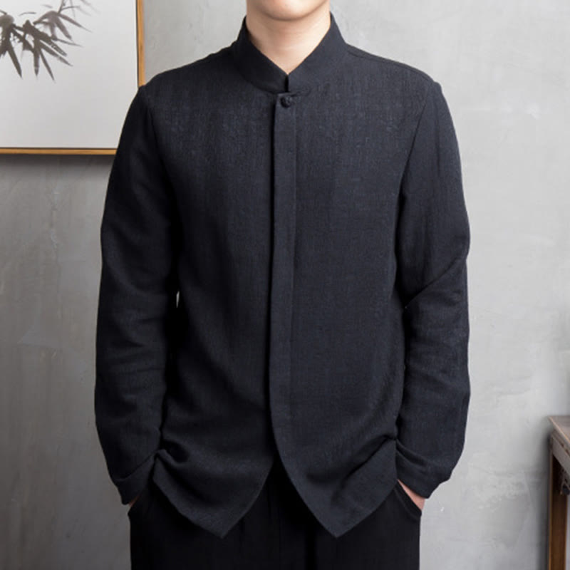 Solid Color Chinese Tang Suit Cotton Linen Jacket Men Clothing