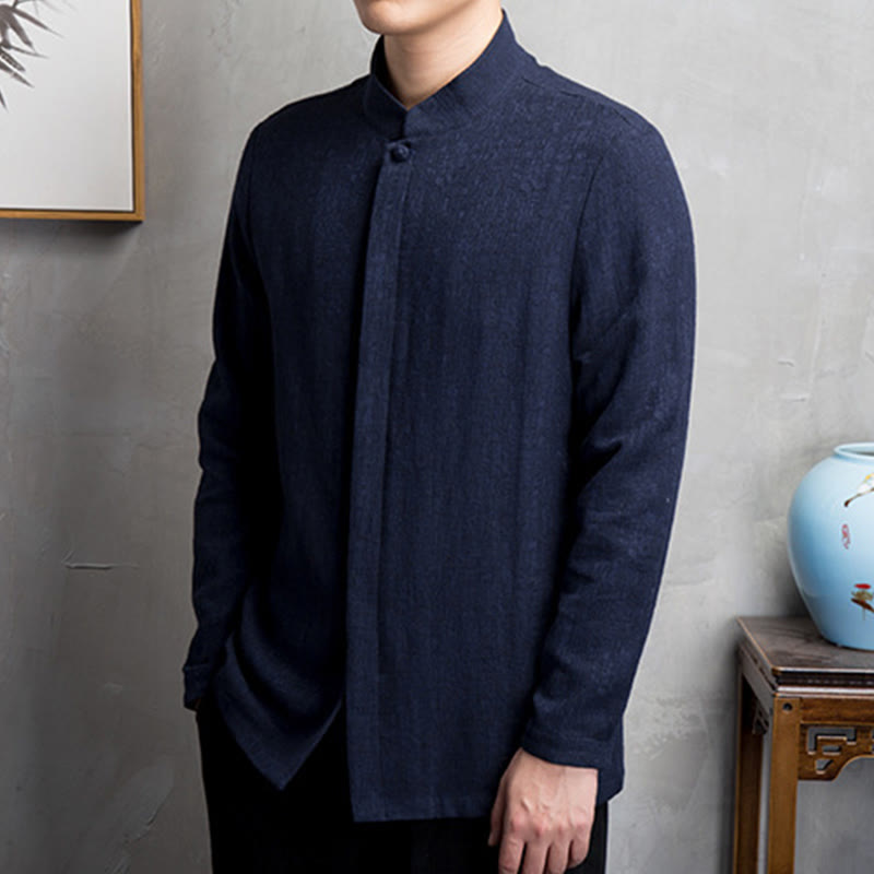 Solid Color Chinese Tang Suit Cotton Linen Jacket Men Clothing