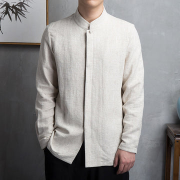 Solid Color Chinese Tang Suit Cotton Linen Jacket Men Clothing