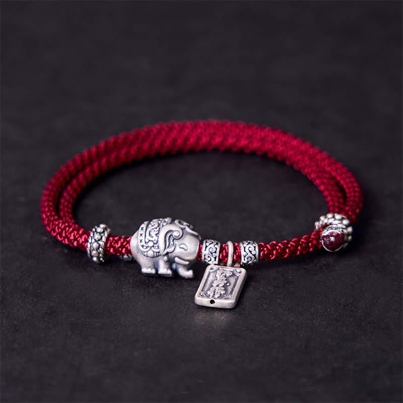 925 Sterling Silver Elephant Amulet Charm Red String Bracelet