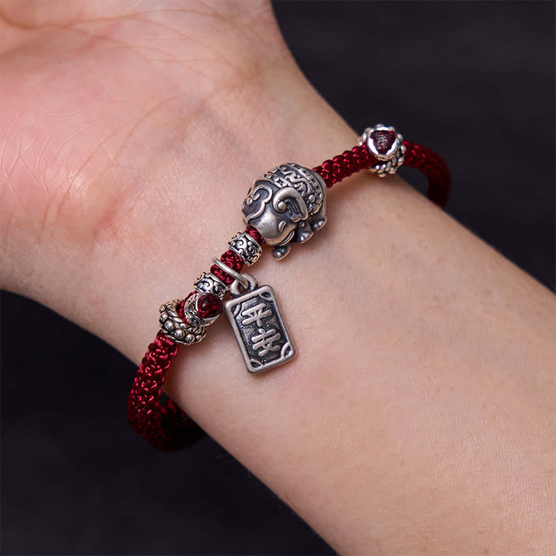 925 Sterling Silver Elephant Amulet Charm Red String Bracelet