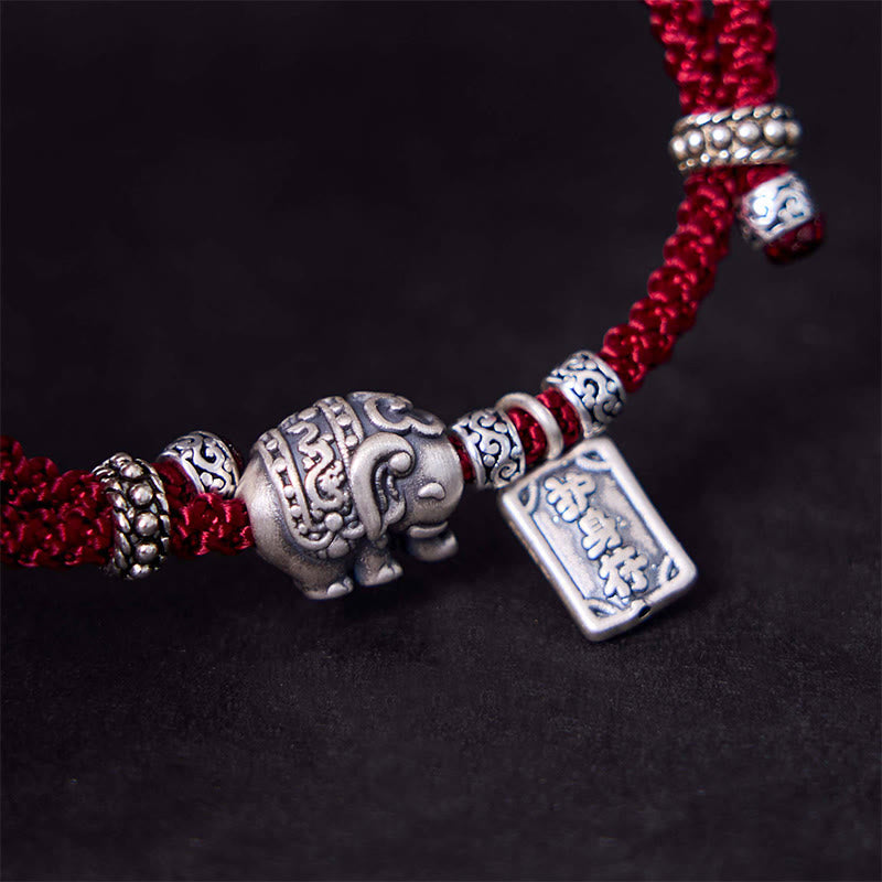 925 Sterling Silver Elephant Amulet Charm Red String Bracelet