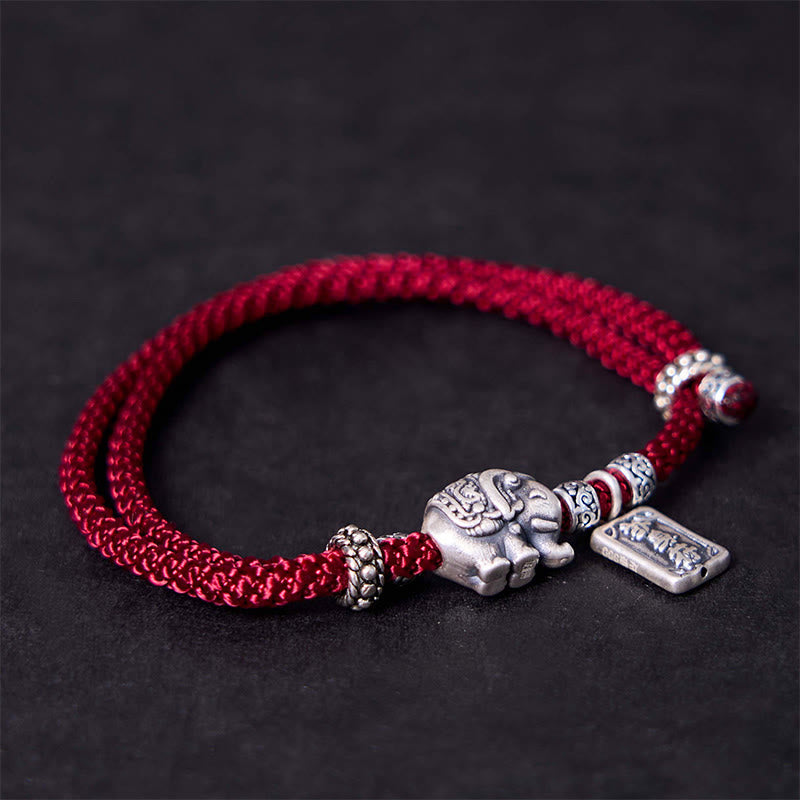925 Sterling Silver Elephant Amulet Charm Red String Bracelet