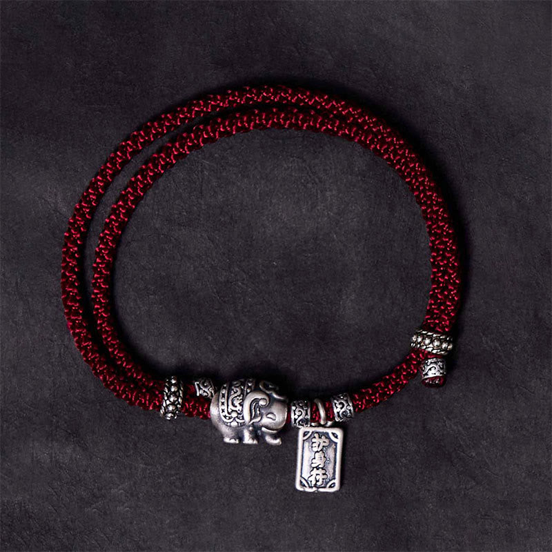 925 Sterling Silver Elephant Amulet Charm Red String Bracelet