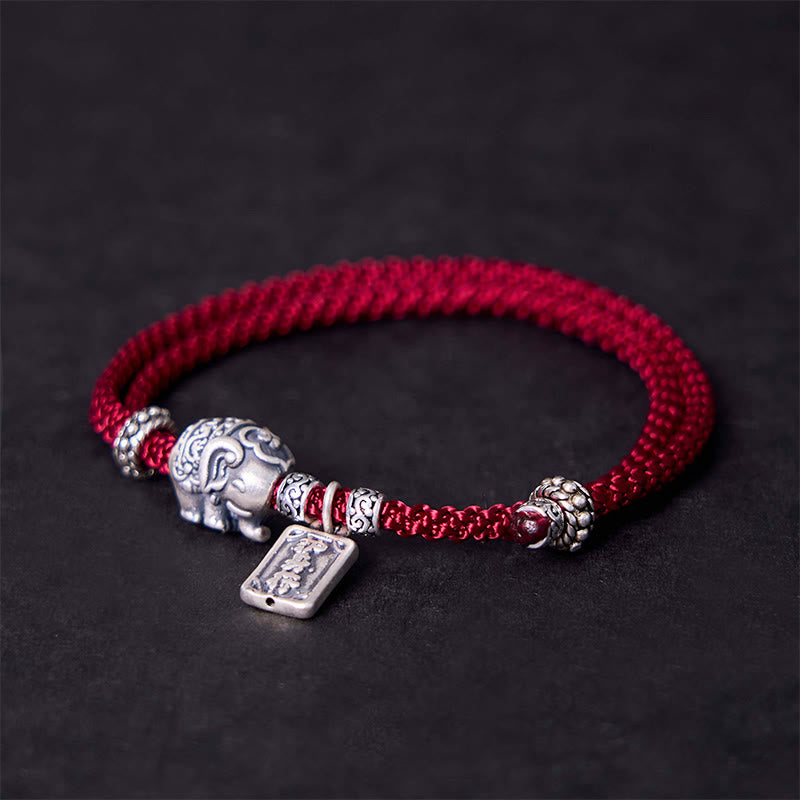 925 Sterling Silver Elephant Amulet Charm Red String Bracelet