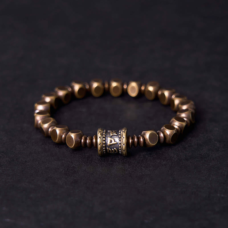 Tibetan Om Mani Padme Hum Carved Copper Brass Amulet Focus Bracelet