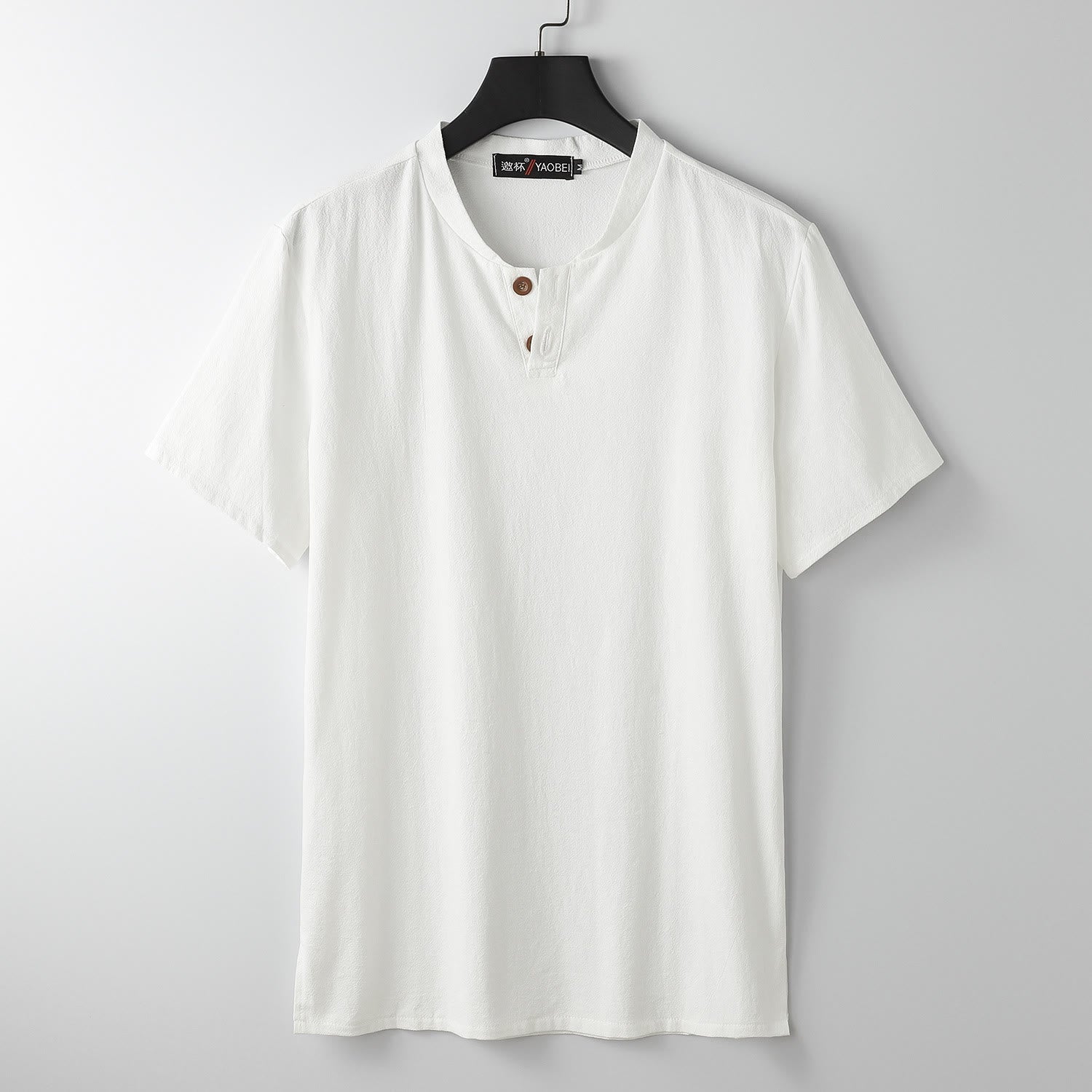 Breathable Linen Notched Neck Meditation Men's T-Shirt