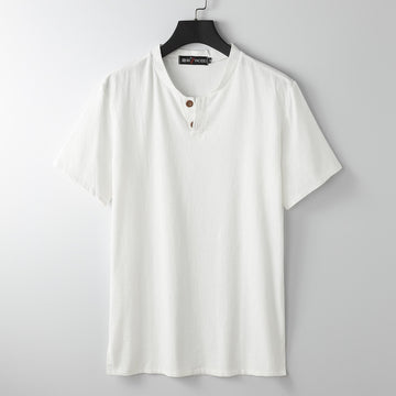 Breathable Linen Notched Neck Meditation Men's T-Shirt