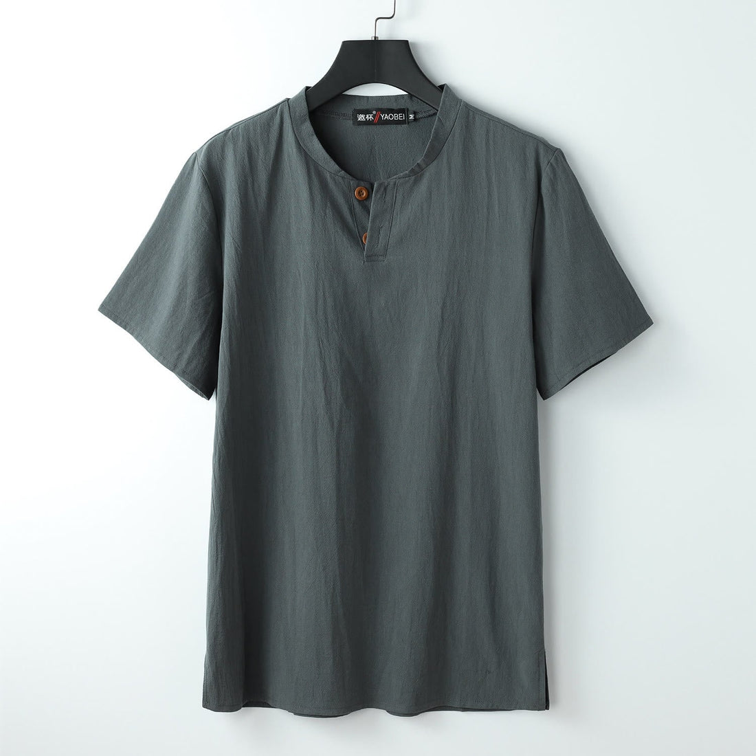 Breathable Linen Notched Neck Meditation Men's T-Shirt