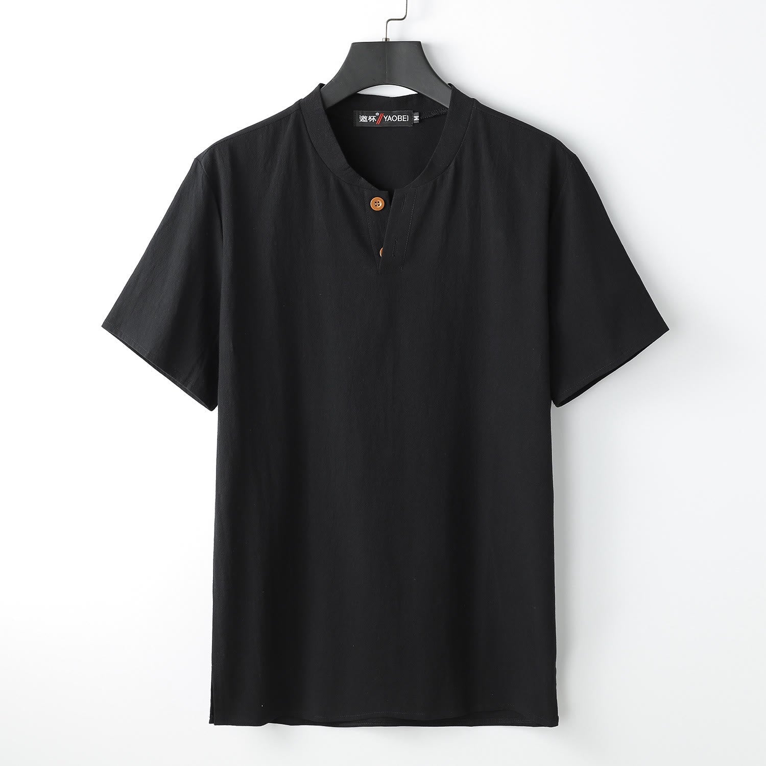 Breathable Linen Notched Neck Meditation Men's T-Shirt