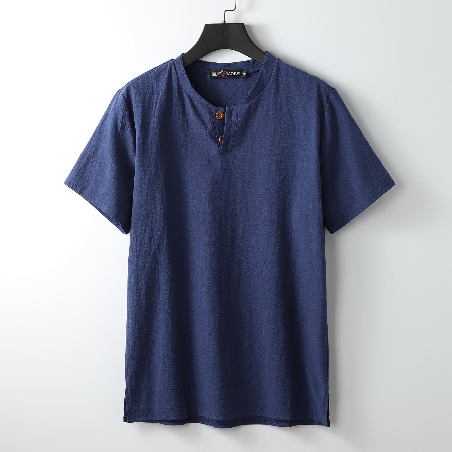 Breathable Linen Notched Neck Meditation Men's T-Shirt