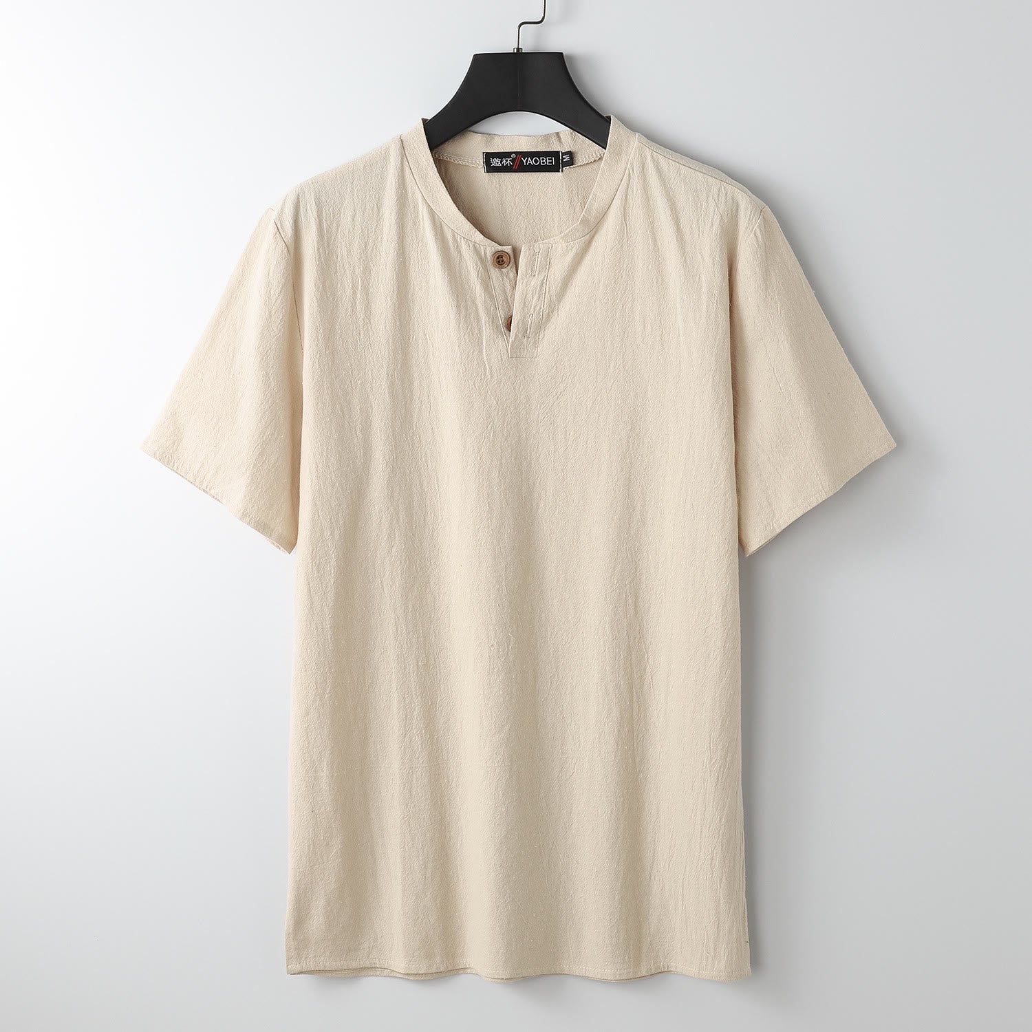 Breathable Linen Notched Neck Meditation Men's T-Shirt