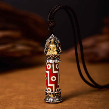 Tibetan Medicine Buddha Nine-Eye Dzi Bead Protection Necklace Pendant