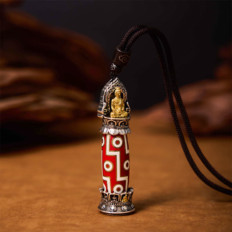 Tibetan Medicine Buddha Nine-Eye Dzi Bead Protection Necklace Pendant