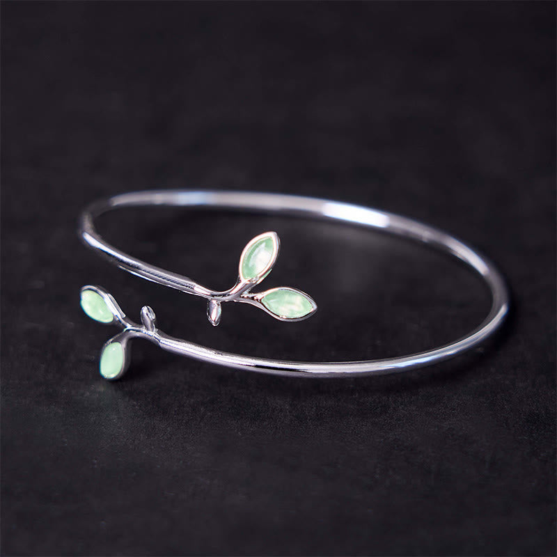 Leaf Pattern Cat Eye Support Cuff Bracelet Bangle