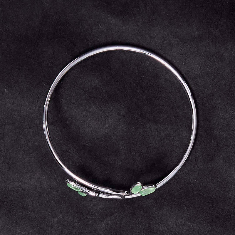 Leaf Pattern Cat Eye Support Cuff Bracelet Bangle