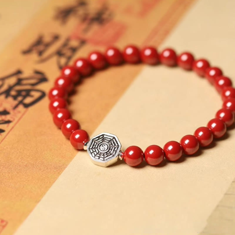 925 Sterling Silver Yin Yang Bagua Cinnabar Red String Focus Bracelet