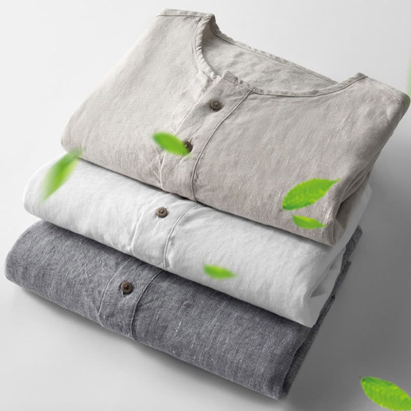 Breathable Linen Stand Collar Meditation Shirt